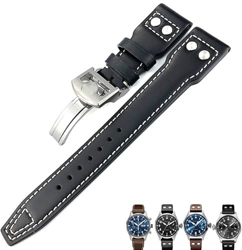 SAAWEE äkta läder kalvläder armband 21 mm 22 mm lämplig för IWC Big PILOT IW5009 IW5103 trådnagel klockarmband, 20mm, Acetat, Ingen ädelsten