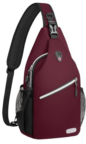 MOSISO Brusttasche Sling Bag Sling Rucksack Schulterrucksack,Polyester Multipurpose Crossbody Schultertasche Umhängetasche Sporttasche Reise Wander Daypack für Herren Damen, Weinrot,Mittel