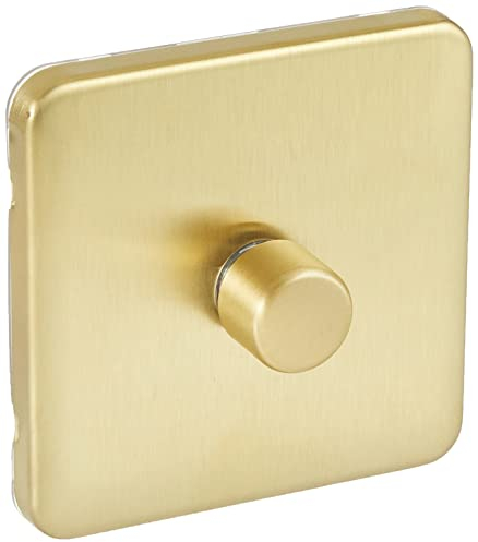 Schneider Electric Lisse Screwless Deco - Single Universal 2 Way Dimmer Light Switch, 400 W/VA, GGBL6012CSBS, Satin Brass