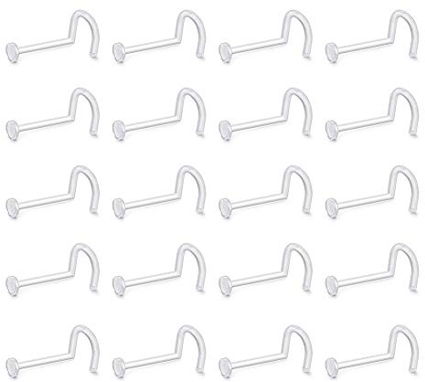 Funseedrr Clear Nose Studs Bioflex Plastic for Work L Shaped Nose Retainer Piercing Jewelry Star Heart Flat Top 18G 20G