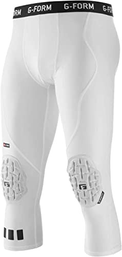 G-Form Pro 3/4 Padded Compression Pants with Protective Pads - Basketball, Football & Handball Players - Pants for Athletes - White, Adult Medium