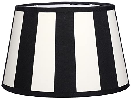 Brillibrum Design Lampenschirm gestreift Tischlampenschirm mit Streifenmuster für Lampenfassung E27 Streifen Design Tischleuchte oval rund Stoff (Oval: 20x15x13cm, Schwarz -Creme)