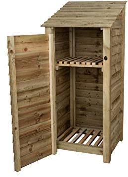 Arbor Garden Solutions wooden log store 6ft with door, firewood storage (W-79cm, H-180cm, D-88cm), natural finish (With kindling shelf)