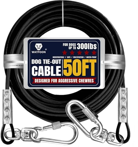 Extra Strong 100ft Tie Out Cable for Large Dogs up to 300 lbs,1000+Pound Break Strength Tieout Tether Trolley Training Lead,Dog Run Cable for Yard Garden Park Camping Outside (Black, 300lbs 50ft)