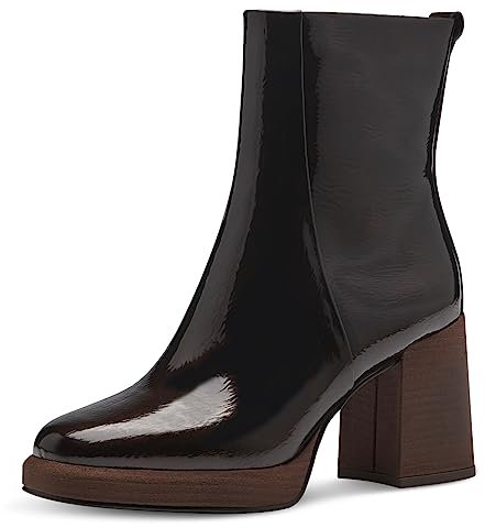 MARCO TOZZI Damen Stiefeletten mit Absatz Lack Elegant, Braun (Mocca Patent), 39