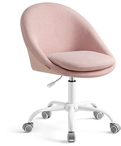 SONGMICS Homeoffice Stuhl, Schminkstuhl aus Baumwoll-Leinen-Mischgewebe, Schreibtischstuhl, Schaumstoffpolsterung, höhenverstellbar, für Arbeitszimmer, Schlafzimmer, pastellrosa OBG020P01
