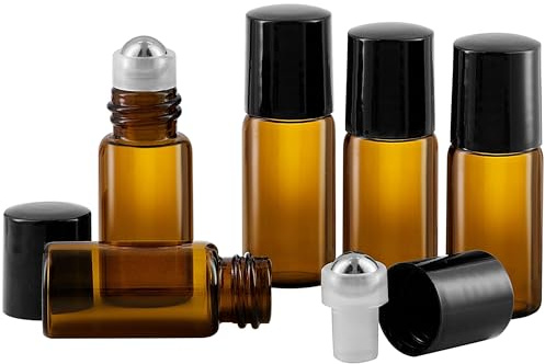 3 ml rulle på eteriska oljor – 5 påfyllningsbara bärnstensfärgade glasbehållare för aromaterapi, parfym eller massage