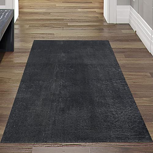 Teppich-Traum Alfombra Shaggy Alfombra de Dormitorio Flokati en Anthracite, 60x110 cm
