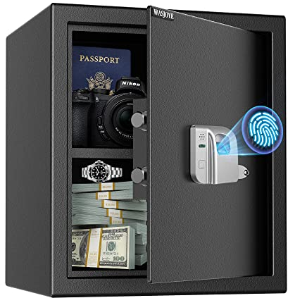 43L Fingerprint Security Cabinet Safe Box WASJOYE Electronic Personal Home Safe with Biometric Safety Fingerprint Key Lock for Office Hotel Jewelry Gun Safe Storage (45 * 42 * 36cm)