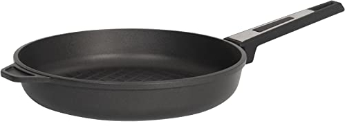 SKK große Antihaft Grill-Pfanne Ø 28 cm - ohne Induktion - runde Aluguss Bratpfanne mit gerilltem BBQ Boden - Made in Germany
