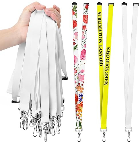 Yeaqee Pack of 30 Sublimation Lanyard Blanks Breakaway with Detachable Buckle White Heat Transfer Lanyards for Custom Personalized Bulk for ID Card Badge Holder Teachers Workers