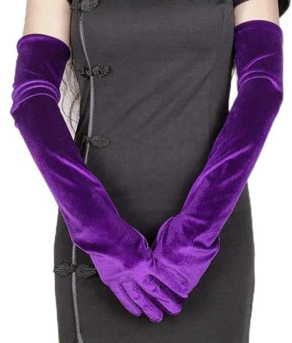 Wambere Damen Lange Handschuhe Lange Samthandschuhe,1920er Stil Handschuhe Abendhandschuhe Opern Handschuhe Warme Handschuhe,Für Hochzeitsempfang, Abschlussball, Maskerade, Party,Lila,35cm