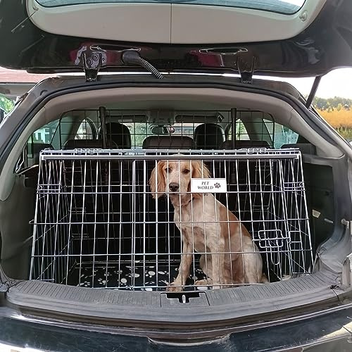 Pet World Medium 34 Sloped Car Dog Crate – Compatible with Vauxhall Astra GTC – UK Designed, Steel Travel Cage – Emergency Escape Hatch – Folds Flat – Free Comfort Mat – Easy Assembly