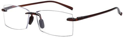 Lanomi Lesebrille Rahmenlose Herren Rechteckig Blaulichtfilter Brille Ohne Rahmen Federscharniere Lesehilfe Randlos Sehhilfe Dunkelbraun 2.5