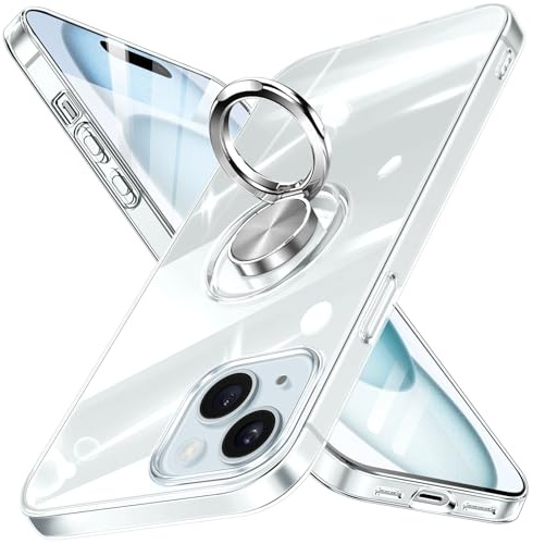Guuboly Crystal Clear for iPhone 15 Case with 360°Ring Holder Kickstand Transparent Slim Lightweight Anti Yellowing Flexible Military Grade Drop Protection Bumper for iphone15 Cover,Clear
