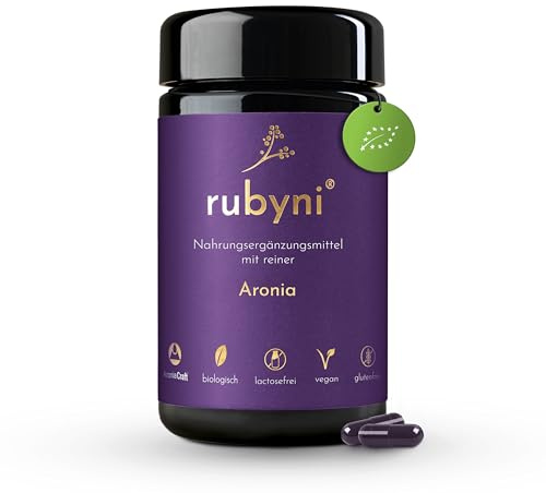 rubyni Aronia - 400mg Bio-Aroniabeeren Extrakt pro Kapsel - 90 Kapseln | 44mg Polyphenole + 20mg Anthocyane pro Kapsel - Bio & Vegan - Ohne Zusatzstoffe - Schwarze Apfelbeeren Extrakt