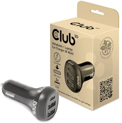 Club3D CAC-1921 - Caricatore da auto per notebook/laptop, 12 V, 36 Watt