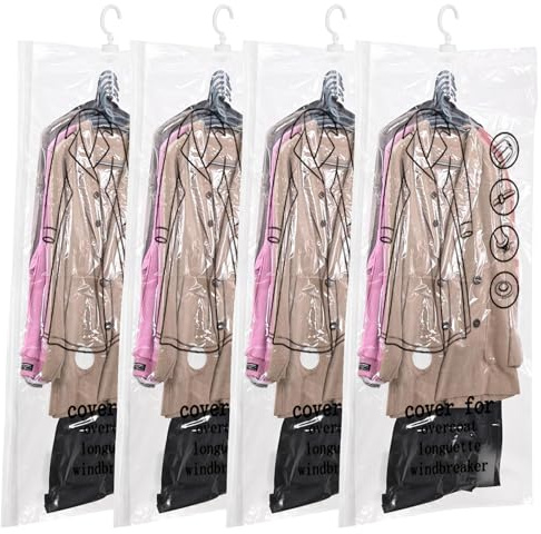 4 Pezzi Sacchetti Sottovuoto Vestiti da Appendere, Sacco Compressione Sottovuoto Appeso Sacchi Sottovuoto Salvaspazio Sacchetti Vestitii Trasparente per Abiti, Cappotti, Giacche (135 * 70 cm)