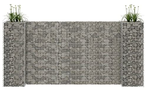 Tino Tech Gabionen-Pflanzgefäß aus Verzinkter Stahl 260x40x120 cm Silber Steinkorb Gabionen Körbe Gabionen Zaun Gartenmauer Gabione aus Metall Garten Gabione Pflanzenwand Gabionen Gitter