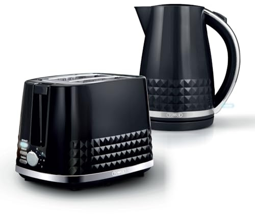 Tower Solitaire Kitchen Set, 1.5L Rapid Boil Kettle & 2 Slice Toaster, Black and Chrome Accents, T10075BLK, T20082BLK
