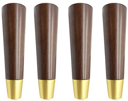 4 Massivholz-Möbelbeine, Möbelfüße aus Eiche, Schrankbeine, konische Ersatz-Sofafüße aus Holz, Tischbeine, für Couchtisch/Bett//Couch, mit Montageplatte und Schrauben, Walnussfarbe