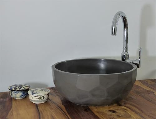 Betonwaschbecken 3D Design rund grau 40cm Beton Aufsatz Waschbecken Waschschale Bad WC Waschtisch