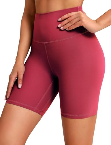 BAYDI Clouduxi cykelshorts för kvinnor, hög midja, mjuka löparshorts, icke-genomskinliga gymshorts för träning, yoga, fitness, 15 cm, Granat ros, S