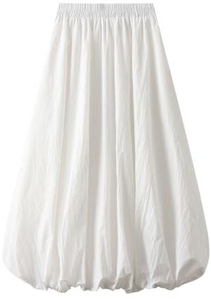 Owegvia Women's Balloon Long Skirts Elegant High Waist Solid Color A-Line Skirts Casual Flowy Skirts Coconut Girl Aesthetic (White, ONE Size)