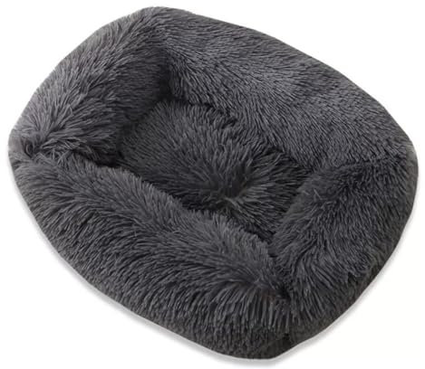 M&Catree Hundebett waschbar Flauschiges Katzenbett Katzenschlafplatz für Katzen Kleine Mittelgroße Hunde Plüsch Katzenkissen Kuschelbett - Dunkelgrau, S: 55 * 45 * 20cm