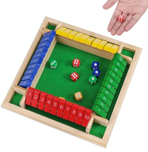 Fentar Würfelspiel Holz, Bildungs Shut The Box 4 Spieler, Hochwertig Holz Spiele, Bunt Tabletop Taktikspiel mit 8 Würfel, Würfelspiele für Erwachsene & Kind, Mathe Klappbrett Spiel für Familie