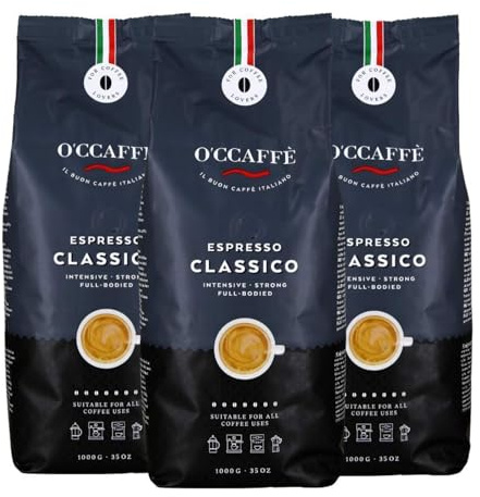Espresso Classico O'CCaffe 3 x 1 kg de granos de café enteros | café fuerte e intenso con un ligero toque de avellana | Calidad barista de una empresa familiar italiana