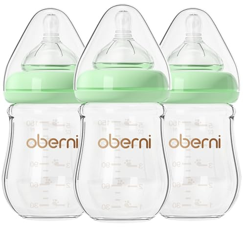 Glas Babyflasche 150ml mit Anti-Kolik Ventil & Weithals | Für Neugeborene 0-3 Monate | Silikonsauger Stufe S, Brustähnlich & BPA-Frei | Grün | 3 Stück