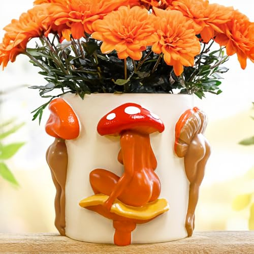 AmiCera Blumentopf mit Pilz Damenkörper, Schrullige Einzigartige Pflanzentopf, Boho Funky Eklektische Heimdekoration, Moderne BlumentöPfe In Pilzform für Zimmerpflanzen, Weiß
