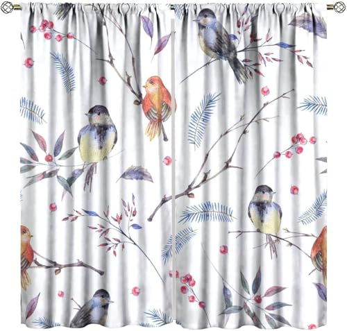 Vorhang Kinderzimmer Tiere Vögel Kinder Vorhänge Mit Ösen Polyester Gardinen Thermovorhang Blickdicht Ösenschal Kindergardinen 220X215 cm (B + H) Für Wohnzimmer,2Er Set-387907085