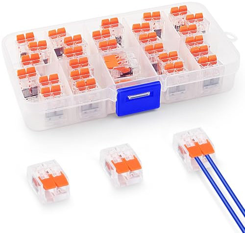 TAIHOBO Morsetti Elettrici Rapidi, Connettori Elettrici Rapidi a 2 Porte, 30 Pezzi Morsettiera Elettrica Compatto, Connettore Elettrico con Leva in PC e Ottone, per Cavo da 0,14-4 mm²
