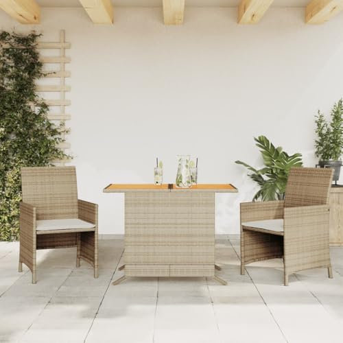 Xichuzi 3-TLG. Bistro-Set mit Kissen Beige Poly Rattan, Gartenset Tisch Und Stühle, Balkon Möbel Für Kleinen Balkon, Terrassenmöbel, Balkonset, Balkonmöbel, Möbelsets - 365126