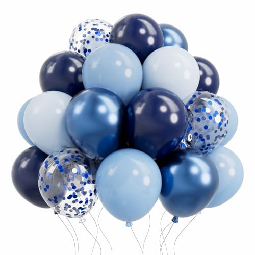 AULE Ballon Bleu Métallique Hélium: Lot de 50 Ballons Anniversaire Bleu 30cm Ballons de Baudruche en Latex Homme Garçon Ballon Gonflable Décoration pour Baby Shower Diplôme Gender Reveal