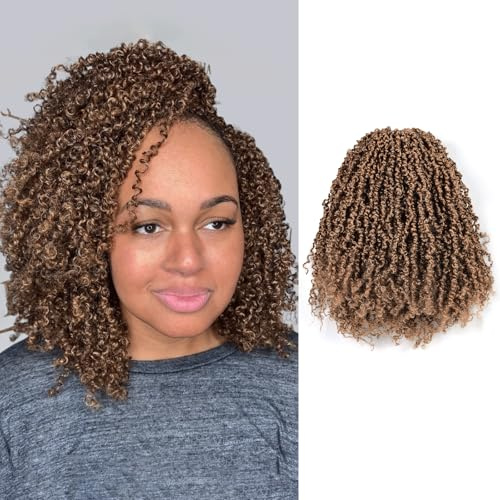 Toyotress Yanky Twist Crochet Hair - 12 Inch 8 Packs (30 Strands/Pcs) Fluffy Spring Mini Twist Passion Twist, Brown Highlight 3 Tones Pre-Looped Crochet Braids Braiding Hair (12 Inch, F4/30/27-8P)