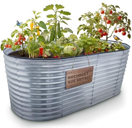 STREND PRO Hochbeet Metall 200x100x80cm (LxBxH) | Metall Hochbeete-kit für Garten Blech | Garten Beet aus verzinktem Stahl für Gemüse, Kräuter & Tomatenpflanzen | Stahl Pflanzkasten, Kräuterbeet