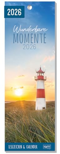 Häfft® Lesezeichenkalender 2026 mit 12 Lesezeichen Wunderbare Momente | inkl. Monatskalender, stimmungsvollen Bildern & Sprüchen