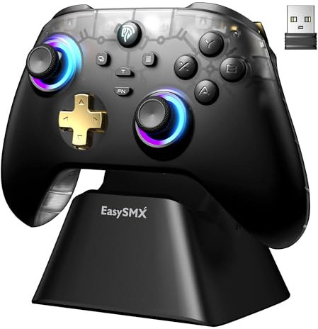 AKNES EasySMX D05 Manette de Jeu sans fil avec Dock de Chargement pour PC/Switch/iOS/Android, Joystick et Gâchettes à Effet Hall, 2 Boutons arrière Programmables, Taux d'Interrogation de 1000Hz (Noir)