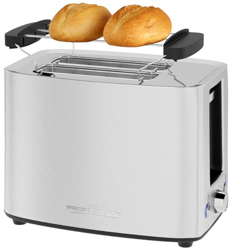 ProfiCook Toaster Edelstahl | 2 Scheiben | extra breite Toastschlitze für Bagels | Toastbrötchen und Waffeln | mit Brötchenaufsatz | Edelstahl PC TA 1279