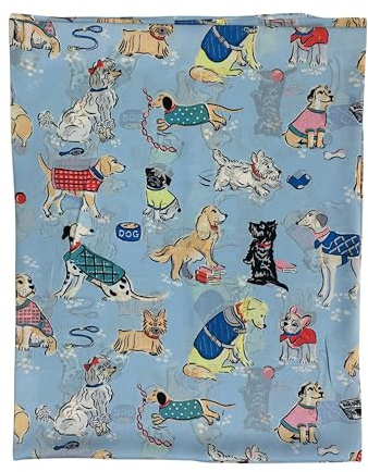 Walniverse Schal Damen Frühling – Seidig & Bunt mit Verspieltem Hundmotiv – Dünner, Leichter Halstuch, 180x90cm (blau)