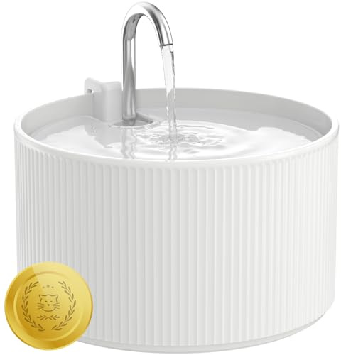 Lawfery Fuente de agua de cerámica para gatos de 74 onzas/2.2 L, fuente automática para mascotas para gatos de interior y perros pequeños, dispensador de agua sin BPA con bomba ultrasilenciosa, fácil