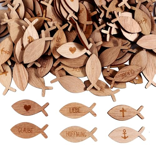 200 Stk Holz Fische Deko Streudeko Taufe,Tischdeko Taufe Deko,Konfirmation Dekoration Mädchen Junge,Holzfische Kommunion Dekoration, Taufdeko Konfetti,Fisch Deko für Konfirmation Kommunion