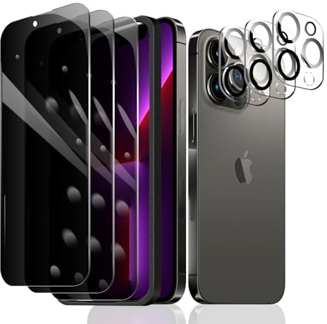 Fylnatc 3 Stück Sichtschutz Schutzfolie für iPhone 13 Pro [6,1 Zoll]+ 3 Stück Kameraschutz mit einfachem Befestigungswerkzeug, Anti-Spy Panzer Schutz Glas, Anti-Spionage Panzerfolie, gehärtetem Glas