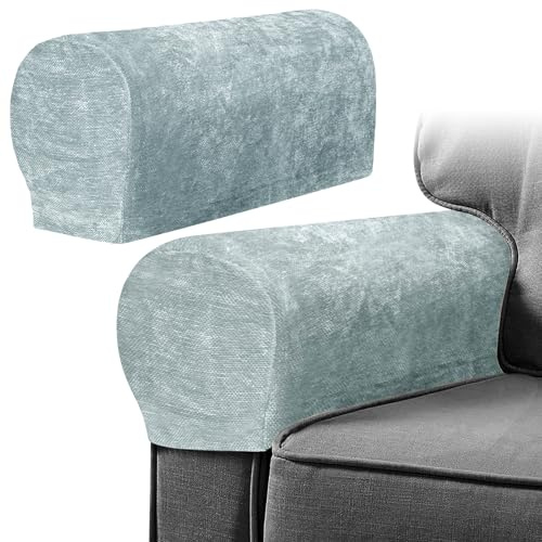 Armrest Chair Covers, Set of 2 Anti-Slip Stretch Chenille Couch Arm Cover with 10 Twist Nails, Armrest Covers Thickened Arm Caps Slipcovers for Sofa Couch Chair Recliner Protector, Aurora Gray