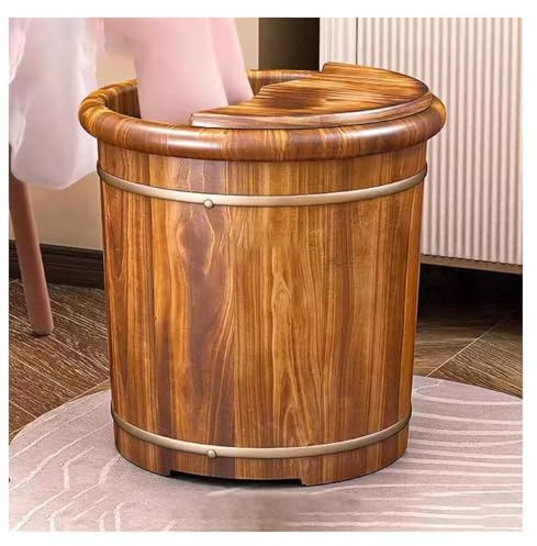 Failjierue Vintage fotbadhink i trä med massageapparat och handtag – handgjort massivt trä badkar för hemspa – ergonomiskt fothandfat med massagenoder (40 x 35 cm)