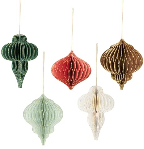 NICROHOME EUR Weihnachtsdeko, 5 Stück Glitzer Waben Weihnachts Ornamente | Mini 3D Party Ornamente mit Glitzerrand, Weihnachtsdekorationen in Papierwabenform für Silvester Party, Geburtstag, Neujahr