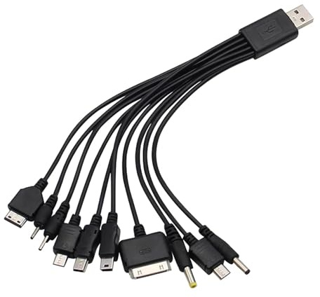 10-in-1 Universal-Handy-Ladegerät, Multi-Ladekabel, Universal-Ladegerät mit mehreren Köpfen, USB-Ladekabel, kompatibel mit Samsung LG, Huawei Zte und Sony Ericsson, Nokia, PSP, USB, Schwarz